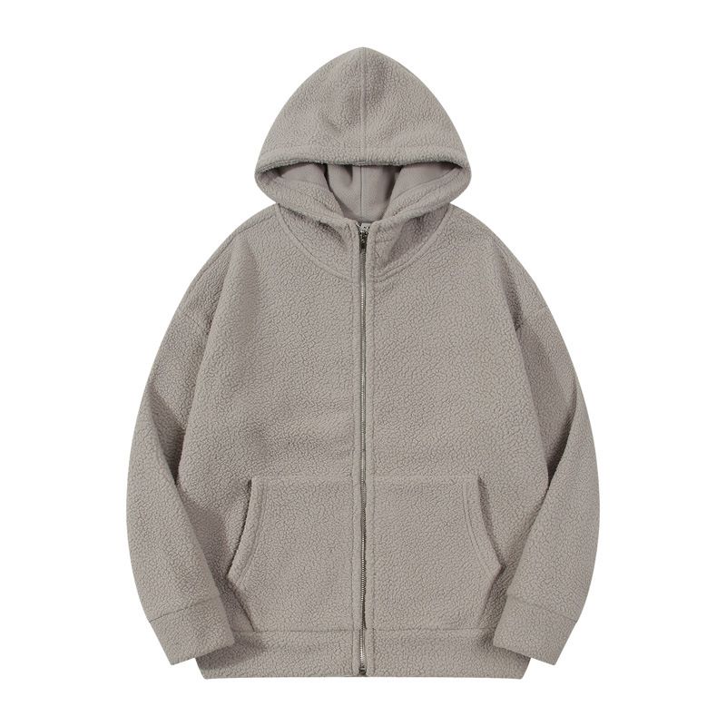 Herrenbekleidung Herren Herbst und Winter Plus Samt 370g Kapuzenpullover Herren Drop Shoulder Locker Warm Reißverschluss Strickjacke Polarfleecejacke_voghion.com