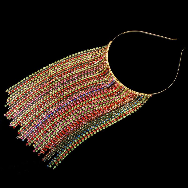 Farbe Strass Haarband Lange Quaste Luxus Regenbogen Haarband Diamant Pony Haar Zubehör Haarband_voghion.com