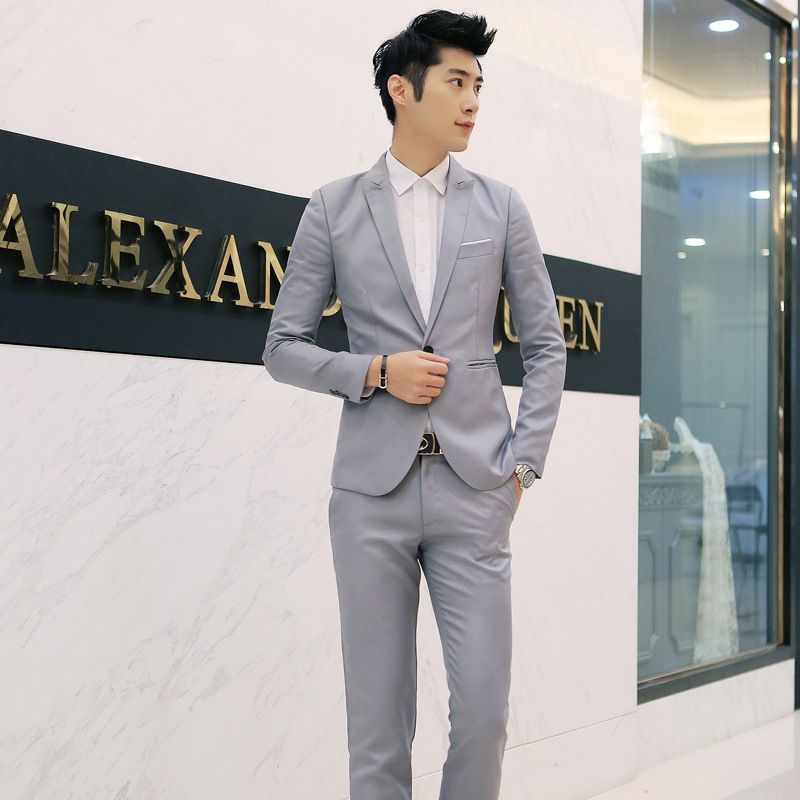 CT Spring Autumn New Single-Breasted Solid Color And Pants Korean Slim Fit Plus Size Men's Suit Set_voghion.com