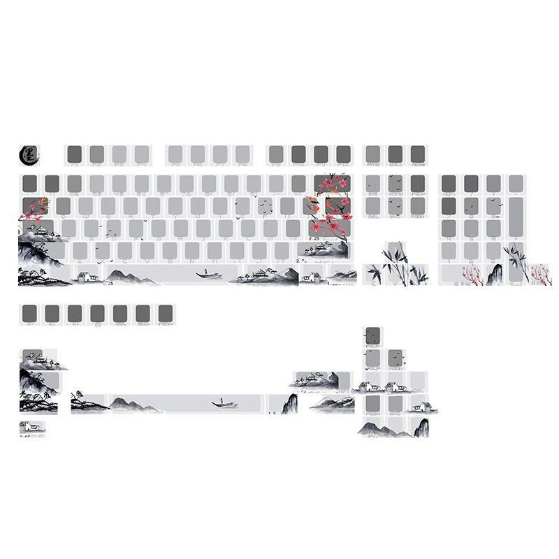 Jkdk Ink Landscape Side Carved Transparent OEM Key CAP 68 75 84 87 98 8.0 Wooting Nical Keyboard_voghion.com