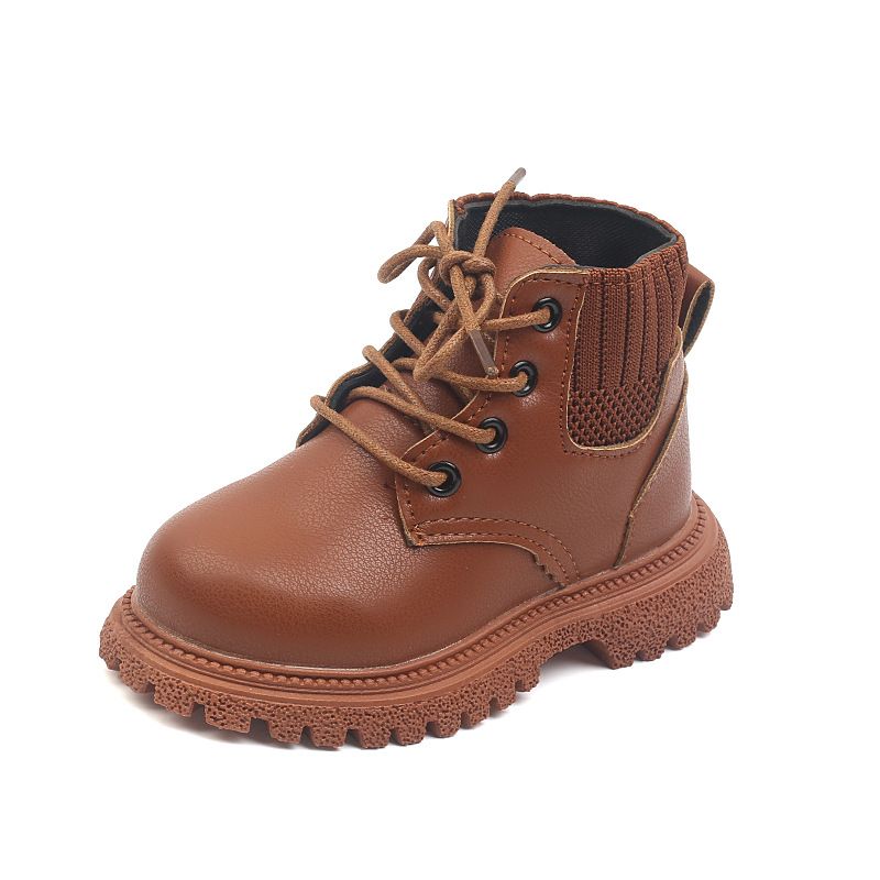 Child's shoes Solid color ankle boots for boys fashion Martens boots with wool top for girls Soft soled boots Single boot leather boots_voghion.com