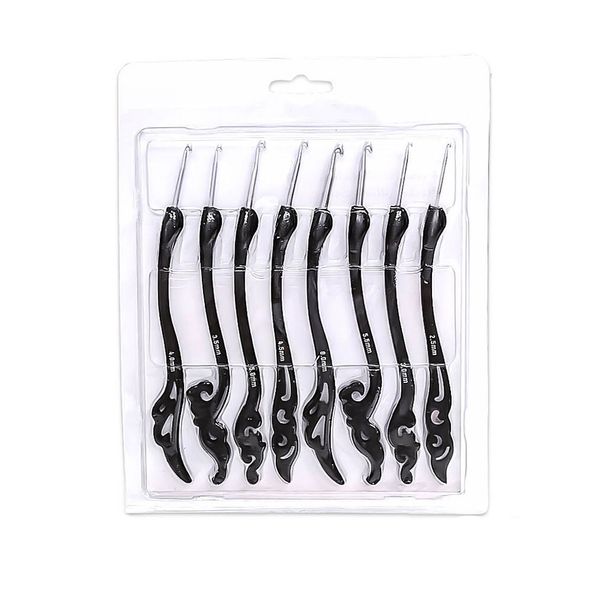 Outil de tricot, aiguille de pull, Style Vintage, poignée souple, aiguille à Crochet en aluminium, ensemble de 8 pièces_voghion.com