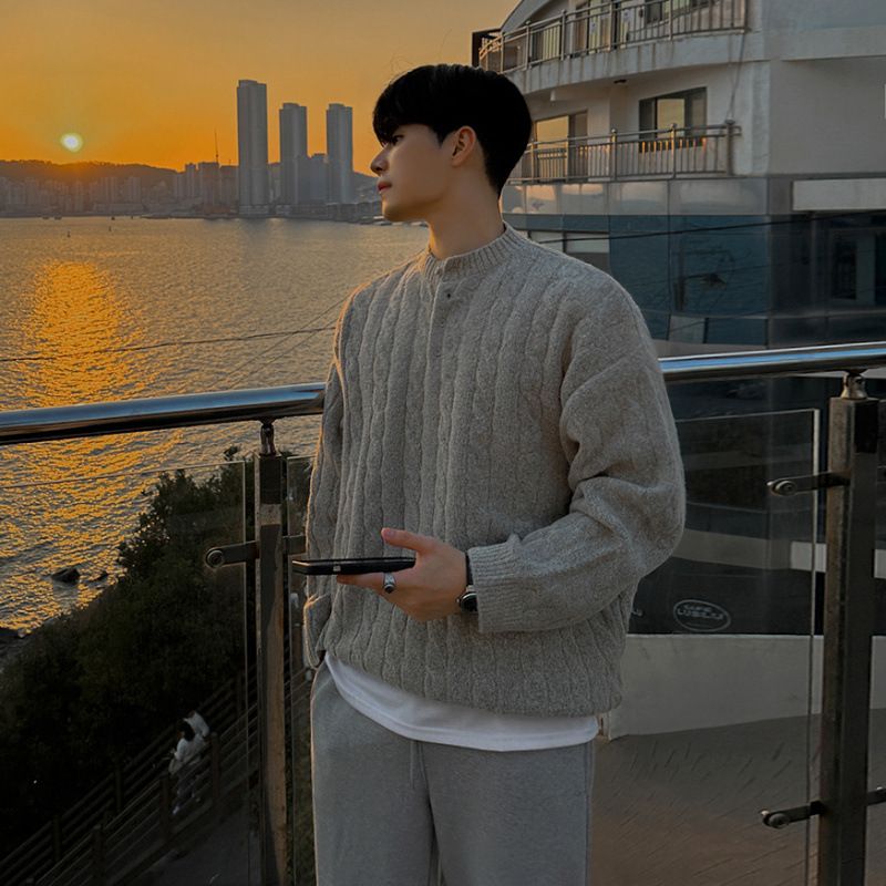 MYQ Lazy Style Henry Kragen für Männer Herbst Winter High-End-Feeling Koreanische Version Lose Nische Strickpullover_voghion.com