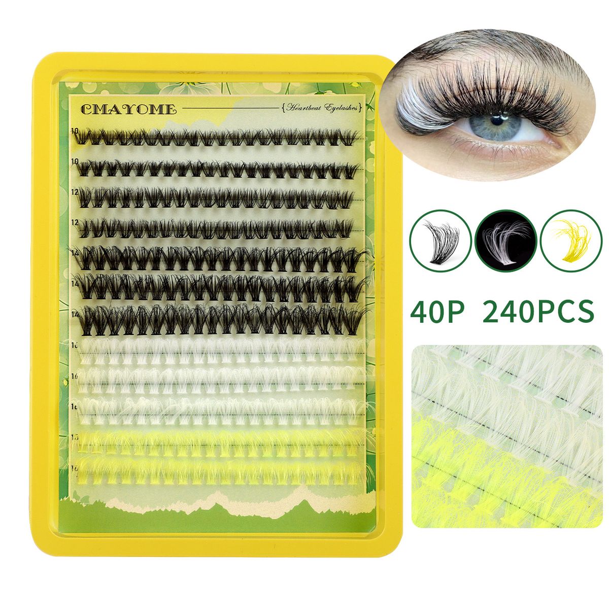 Kit faça você mesmo para cílios postiços segmentados, conjunto de extensão de cílios de grande capacidade, cores mistas com cachos coloridos e pretos_voghion.com