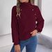 2025 Herbst Winter Casual Solid Color Button Zopfmuster High Neck Laterne Ärmel Pullover Pullover Damenmode_voghion.com