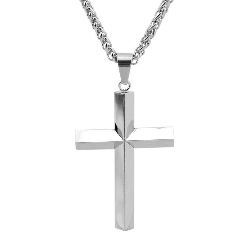 Collana con ciondolo in acciaio al titanio color oro, da uomo, con croce 3D grande, alla moda, resistente allo sbiadimento_voghion.com
