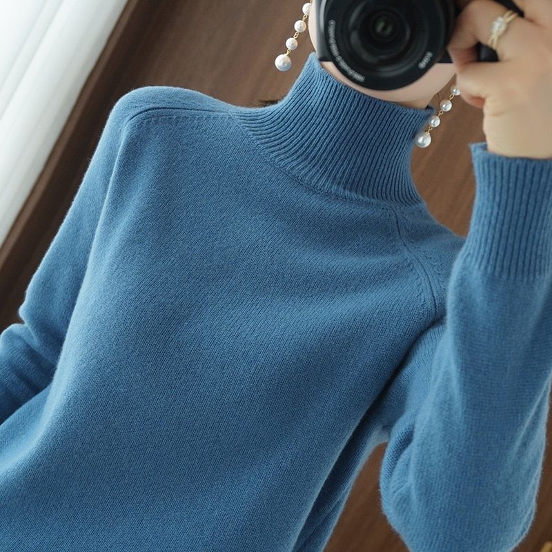 Sweter z kaszmiru z golfem, damskie zimowe swetry z kaszmiru, dzianinowy damski, gruby, luźny sweter z długim rękawem_voghion.com