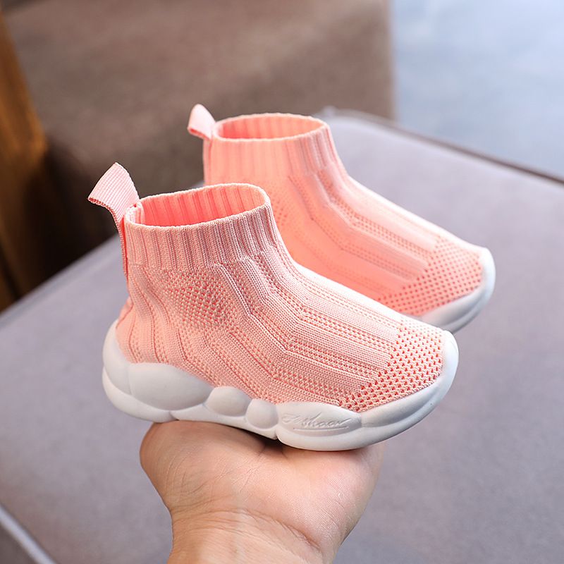 2024 Spring New Boys' Socks High Top Sports Breathable Girls' Flyknit Korean Edition Children's Casual Mesh Shoes_voghion.com