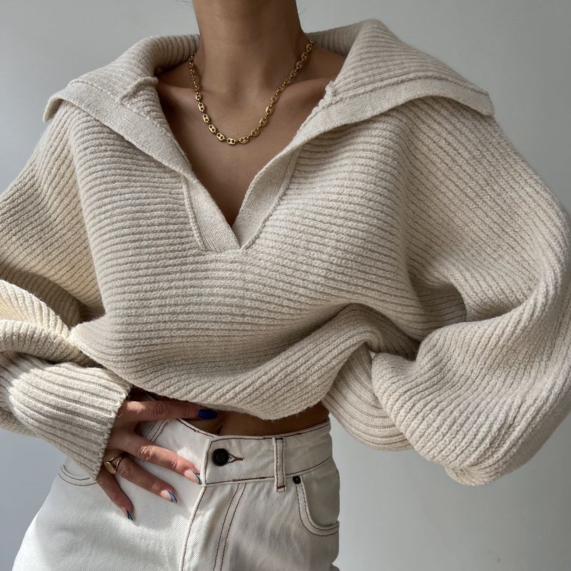 2025 Primavera e Autunno Nuovo Prodotto Maglione Lavorato A Maglia Collo Pullover Top Da Donna_voghion.com