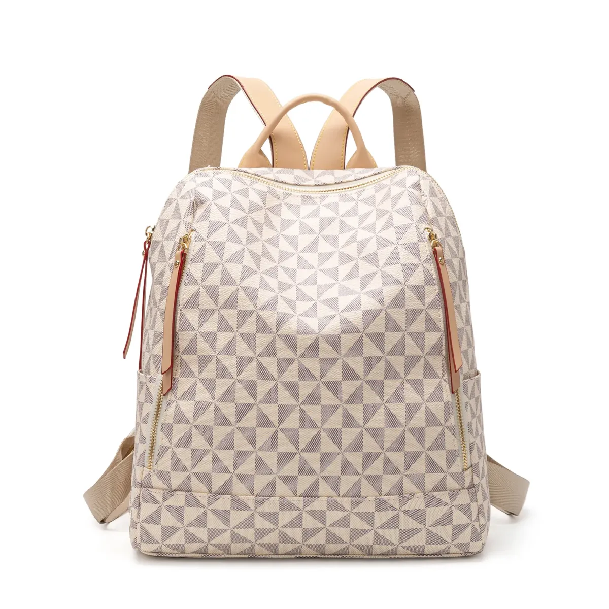 Designer-Rucksack mit geometrischem Design, versandkostenfrei, verstellbare Träger, Reißverschlusstaschen_voghion.com