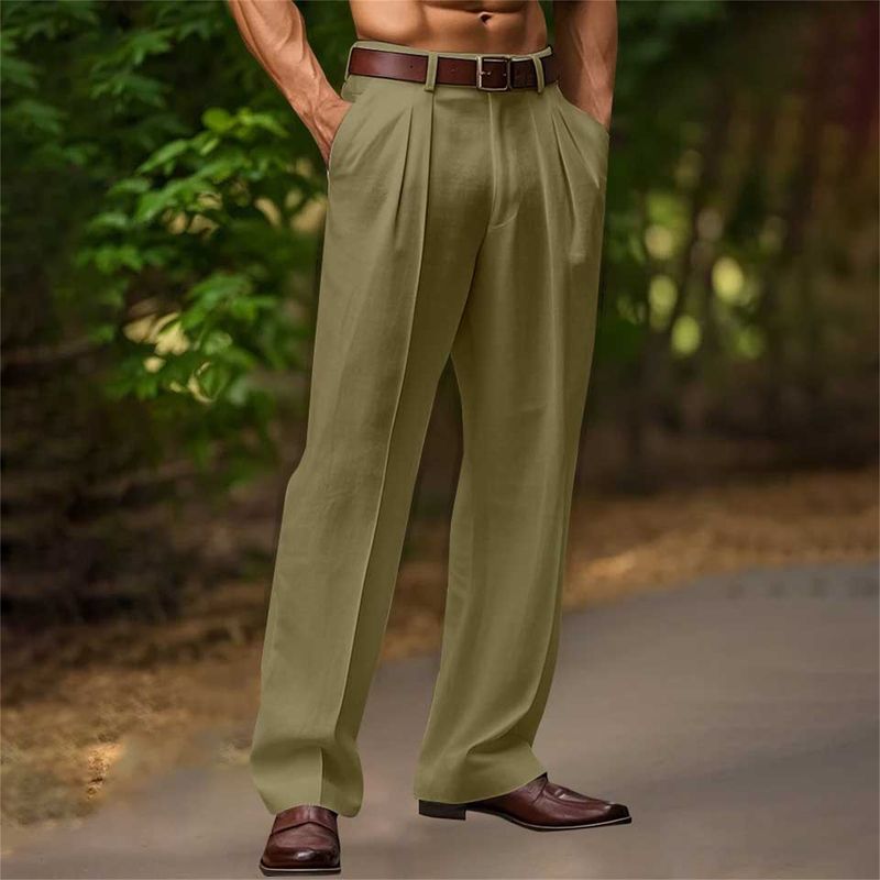 Pantalons droits amples et respirants pour hommes, vêtements neufs en lin, couleur unie, pour l'extérieur, les loisirs quotidiens_voghion.com