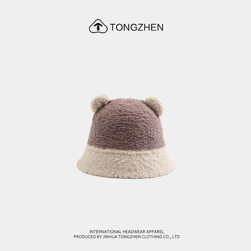 Cute Little Bear Colored Fisherman for Women in Autumn Winter Plush Ear Protection, Warm and Sweet, Versatile Face_voghion.com