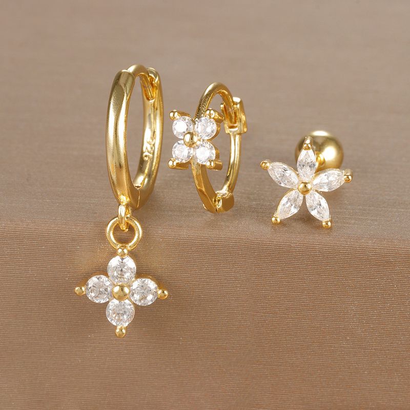 Schmuck & Accessoires Modische geometrische Ohrringe, Set mit floralen Ohrringen mit Mikro-Intarsien aus Zirkonia, leichte, luxuriöse, personalisierte dreiteilige Ohrringe für Damen_voghion.com