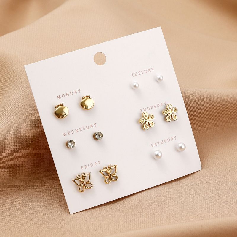 1 Set Simple Style Heart Shape Flower Butterfly Alloy Ear Studs_voghion.com