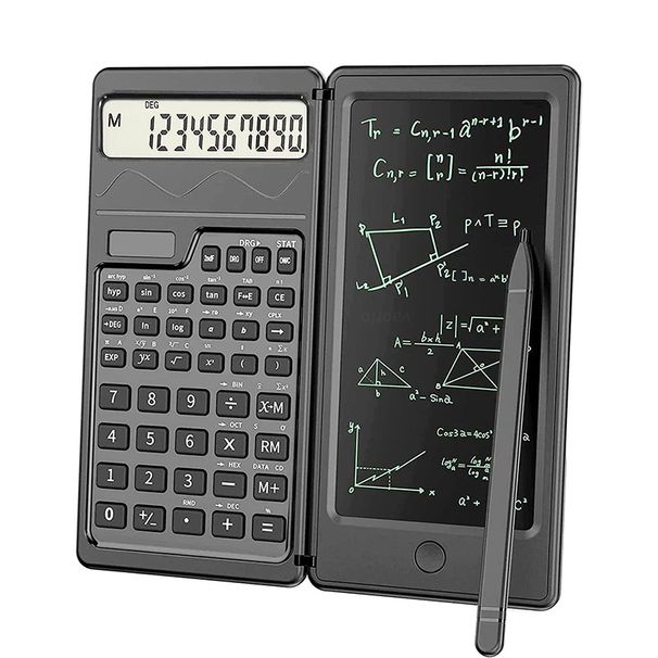 Calculadora con bloc de notas para aprendizaje, negocios, oficina, portátil, plegable, LCD_voghion.com