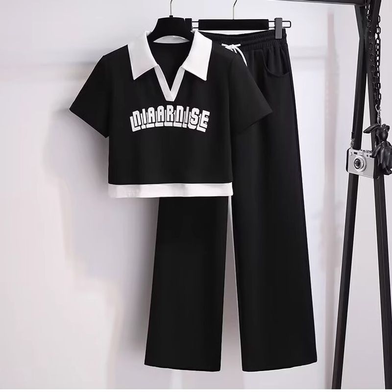 Women's Clothing Casual Sports Suit For Women Summer New Internet Celebrity Fashionable Sweatshirt Wide Leg Pants Running Suit Two Piece Set_voghion.com