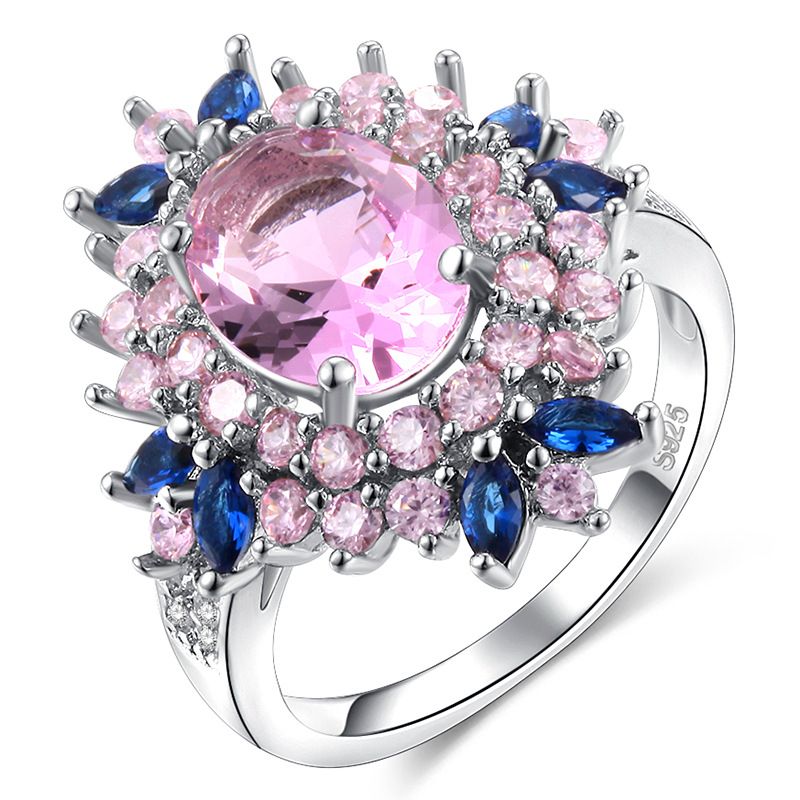 Anello con diamanti e zirconi AAA a forma di fiore colorato, stile coreano_voghion.com