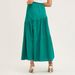 Women's high waist skirt solid color cotton linen elastic waist large swing pleated skirt_voghion.com