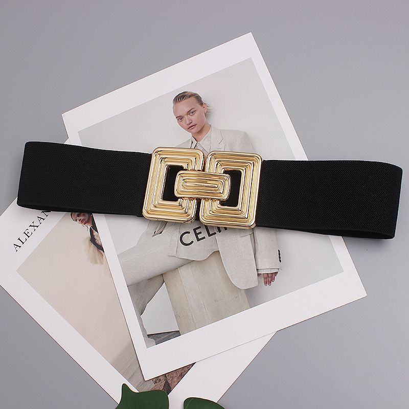 Women's belt decorative dress shirt Square metal buckle jute wide belt_voghion.com