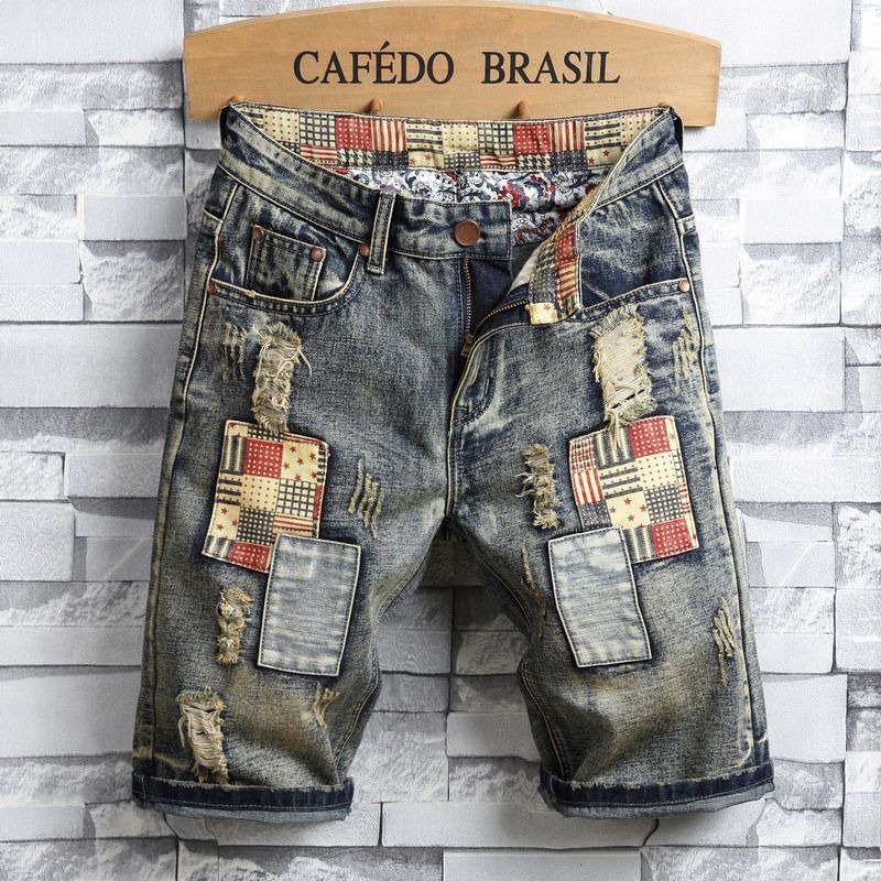 Abbigliamento da uomo Nuovo 2024 Estate Punk Jeans da uomo Fatti a mano Pantaloni in cotone sfilacciato Pantaloni a gamba dritta Moda Urban 773_voghion.com