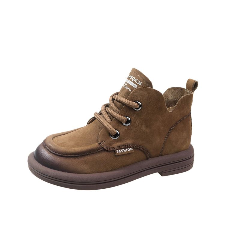 Herbst 2023 Neue Martin stiefel frauen mit dicken absätzen Runde-toed Braun Retro Stil High-top Kurze Stiefel vorne schnüren faule schuhe_voghion.com