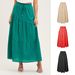 Women's high waist skirt solid color cotton linen elastic waist large swing pleated skirt_voghion.com