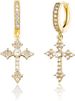Orecchini pendenti a forma di croce, placcati in oro 14 carati, con zirconi cubici 5A+, in argento sterling ipoallergenico, per uomo e donna_voghion.com