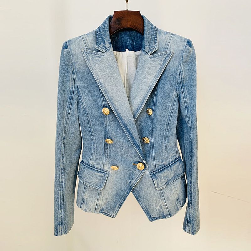 Slim-fit damescolbert met dubbele rij knopen en leeuwengesp_voghion.com