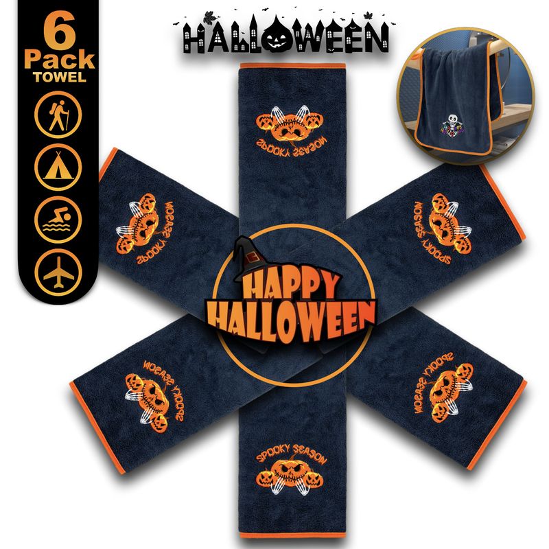 6-pack Halloween Coral Fleece handdoeken - extra dik en superabsorberend (geborduurde rand, haarhanddoek en badhanddoek, ultrazacht)_voghion.com