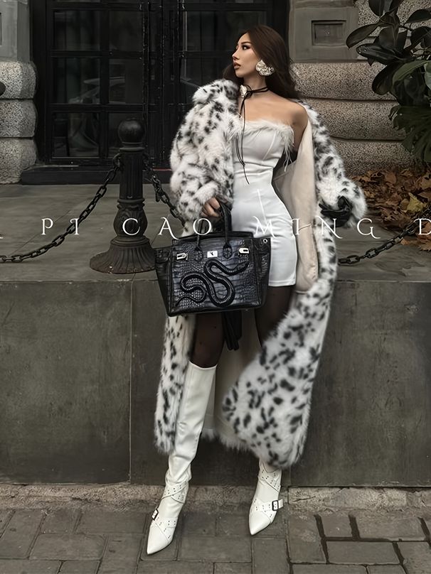 Damen Gras Oberbekleidung Luchs Muster, Gefüttert Dick Leopard Print Langer Mantel Mit Anzug Kragen Winter Locker Trendy_voghion.com