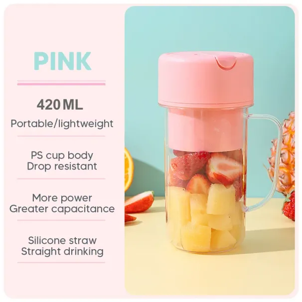 420ml bærbar juicer med sugerør USB elektrisk rustfrit stål frugtjuicer kopekstraktor blender juicemaskine maskine til køkken_voghion.com