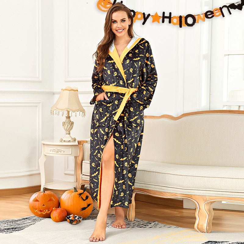 Pyjama d'Halloween pour couple, chemise de nuit cosplay à capuche, vêtements de maison, peignoir extra long en flanelle_voghion.com