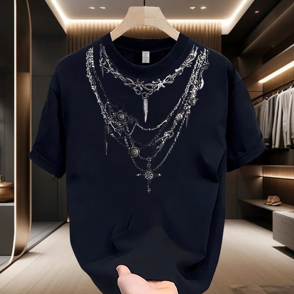 Férfi ruházat Vastag pamut rövid ujjú póló Férfi nyári új divatos nyomtatott kerek nyakú mikroszálas laza minden mérkőzésre alkalmas hétköznapi félujjú felső_voghion.com