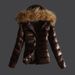 Women's slim fitting short cotton coat fur large fur collar swing hood warm jacket_voghion.com