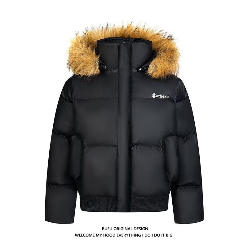 ​​Langer Streetwear-Unisex-Puffermantel mit Kunstpelzkapuze – Übergroße Winterjacke im Hip-Hop-Stil für Teenager und Erwachsene​​_voghion.com