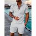 Summer Men's New Trendy Brand Random Print Fashion Two-Piece Casual Loose Short Sleeve Shorts Set_voghion.com