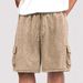 Pantalones cortos cargo elegantes para hombre con cordón y múltiples bolsillos: pantalones cortos casuales de mezcla de algodón elástico para el verano._voghion.com