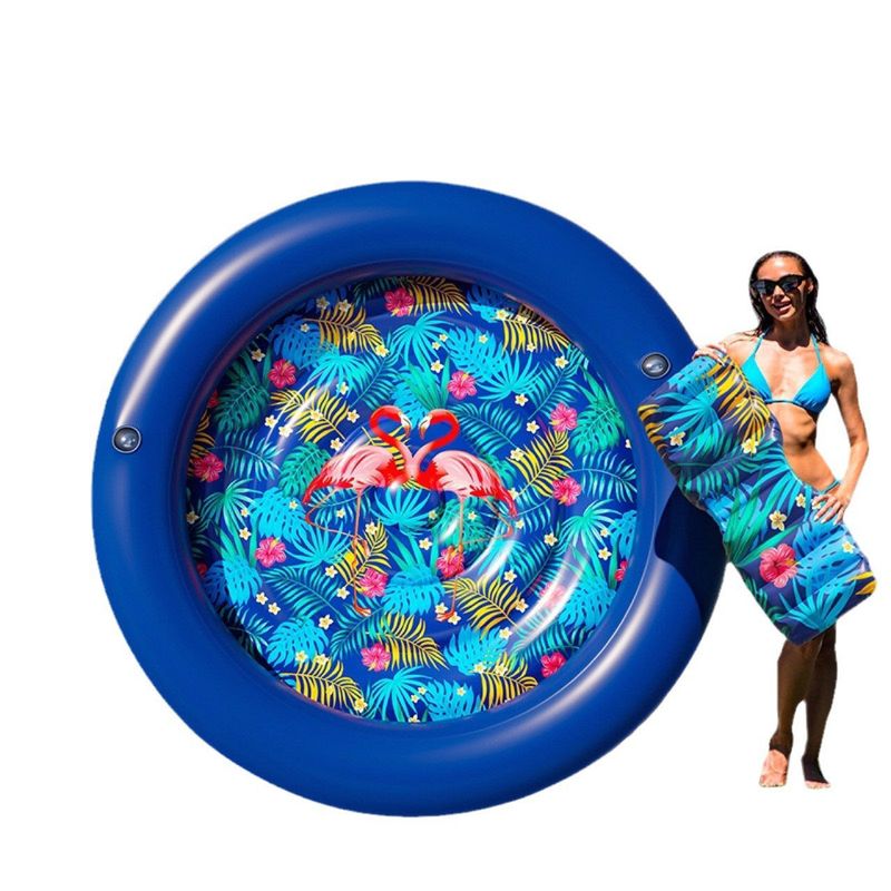 Opblaasbaar zwembad Dubbele ligstoel Ronde drijvende bed Waterpaar zonnebank Zwembad Waterbed Rugleuning Drijvende rij_voghion.com