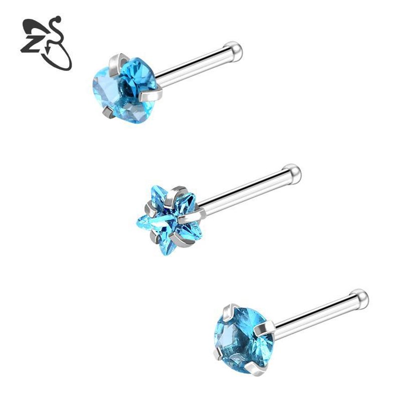 Joias femininas de aço inoxidável com zircônia, unhas de nariz em formato de estrela, ângulo reto, conjunto de joias de nariz de aço titânio, joias para piercing_voghion.com