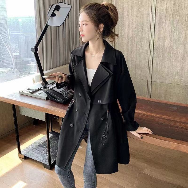 Damen-Trenchcoat, langer Herbst-Wintermantel, koreanische Version aller lockeren Anzugkragen, lässiges Mantel-Oberteil_voghion.com