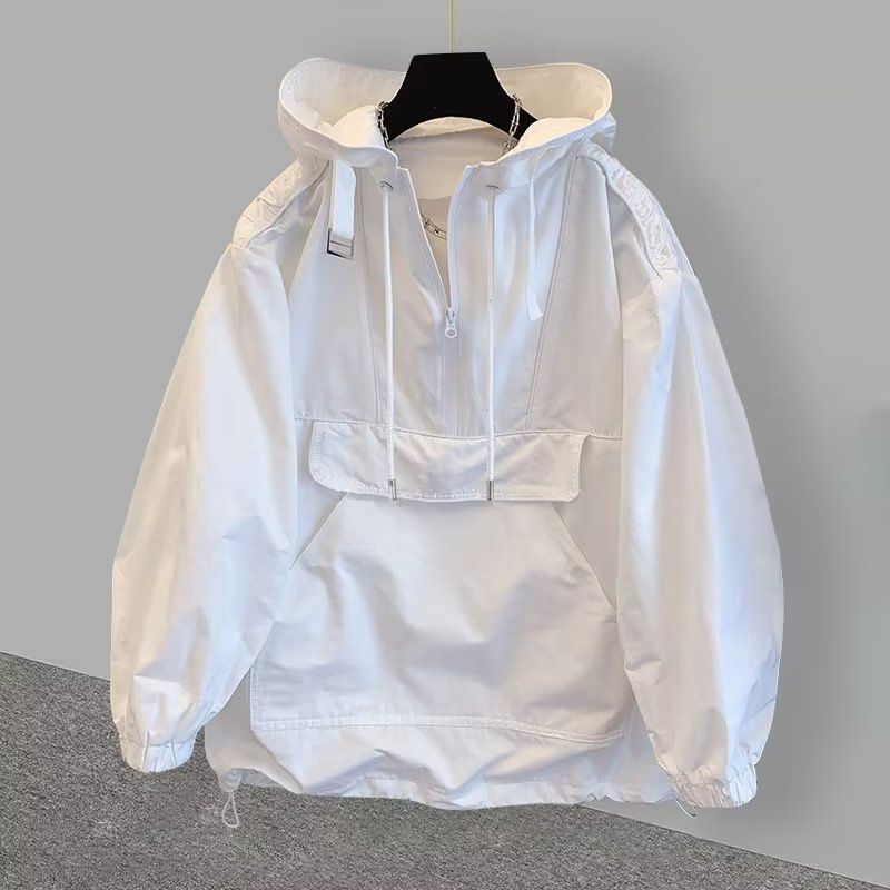 Pocket Workwear With Patchwork Design, Hooded Sun Protection Jacket, Men's Trendy Loose Jacket, Hoodie_voghion.com