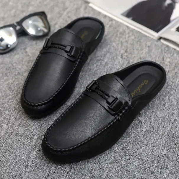 Leather Men Half Slippers Summer Breathable Mens Casual Shoes Slip-on Lazy Driving Shoes Comfortable Walking Loafers Moccasins_voghion.com