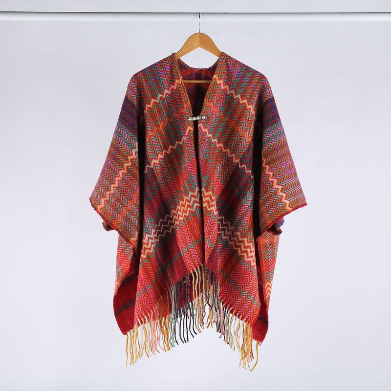 Spring Autumn Winter Tourism Ethnic Style Knitted Shawl Women s Tassel Cloak with Sleeves and Split Outskirt cardigan_voghion.com