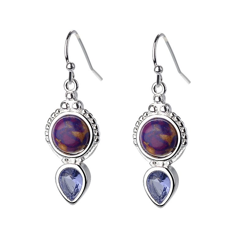 Orecchini pendenti in turchese viola con ametista d'acqua placcata Zhenrong per donna_voghion.com