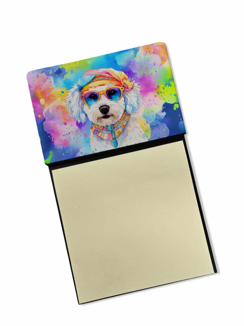 NEW Bichon Frise Hippie Dawg Sticky Note Holder Refillable Dispenser Self-Sticky Note Pads, Memo Pads Blank Desk Accessories_voghion.com