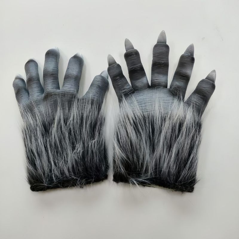 Máscaras de fiesta Máscara de cabeza de lobo luminosa Garras de Halloween Cubierta de cabeza de hombre lobo de peluche Máscara facial de lobo feroz Disfraz de lobo salvaje Cubierta de cabeza de chacal_voghion.com