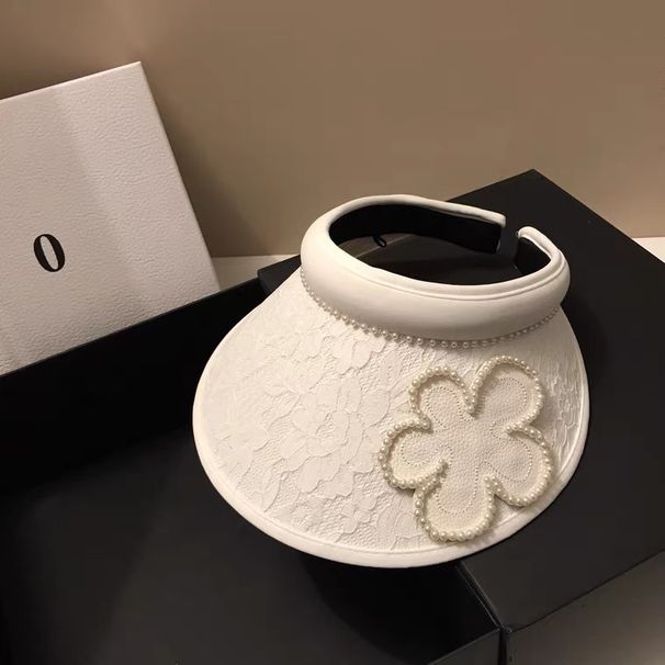 Top vuoto in stile forcina in pizzo jacquard coreano per viaggi estivi, parasole leggero con fiori di perle che riduce l'età e sole_voghion.com