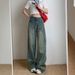Koreanische Version der Retro-Jeans mit hoher Taille für den Sommer der Damen mit lockerer Hüftbedeckung und dünnen Hosen mit weitem Bein und gerader Wischhose Ins Tide_voghion.com