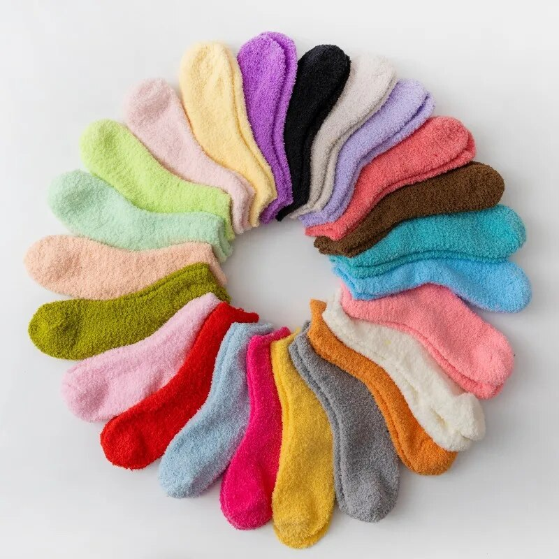 Haruku Autumn Winter Women's Thickened Thermal Coral Fleece Floor Fuzzy Soft Candy Colorful Kawaii Socks_voghion.com