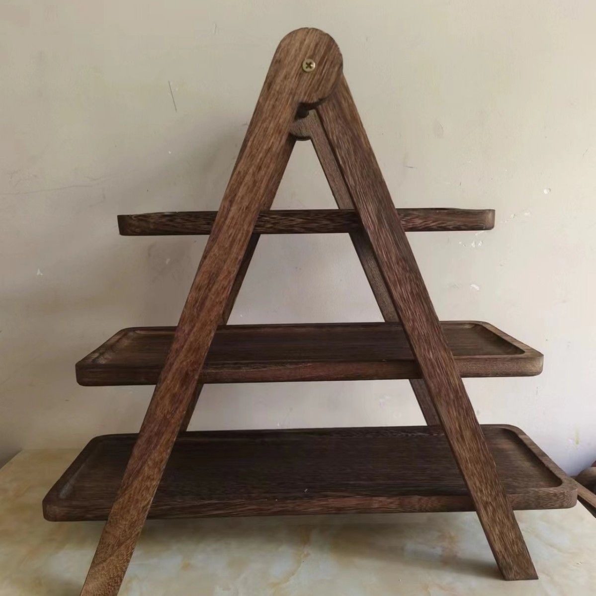 3-Tier Folding Serving Tray - Paulownia & Acacia Wood Food Display Stand Collapsible Hotpot Restaurant Serving Tray With Storage_voghion.com